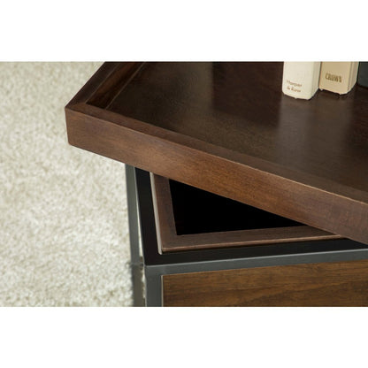 Dark Brown and Gunmetal Accent Table with Top Tray