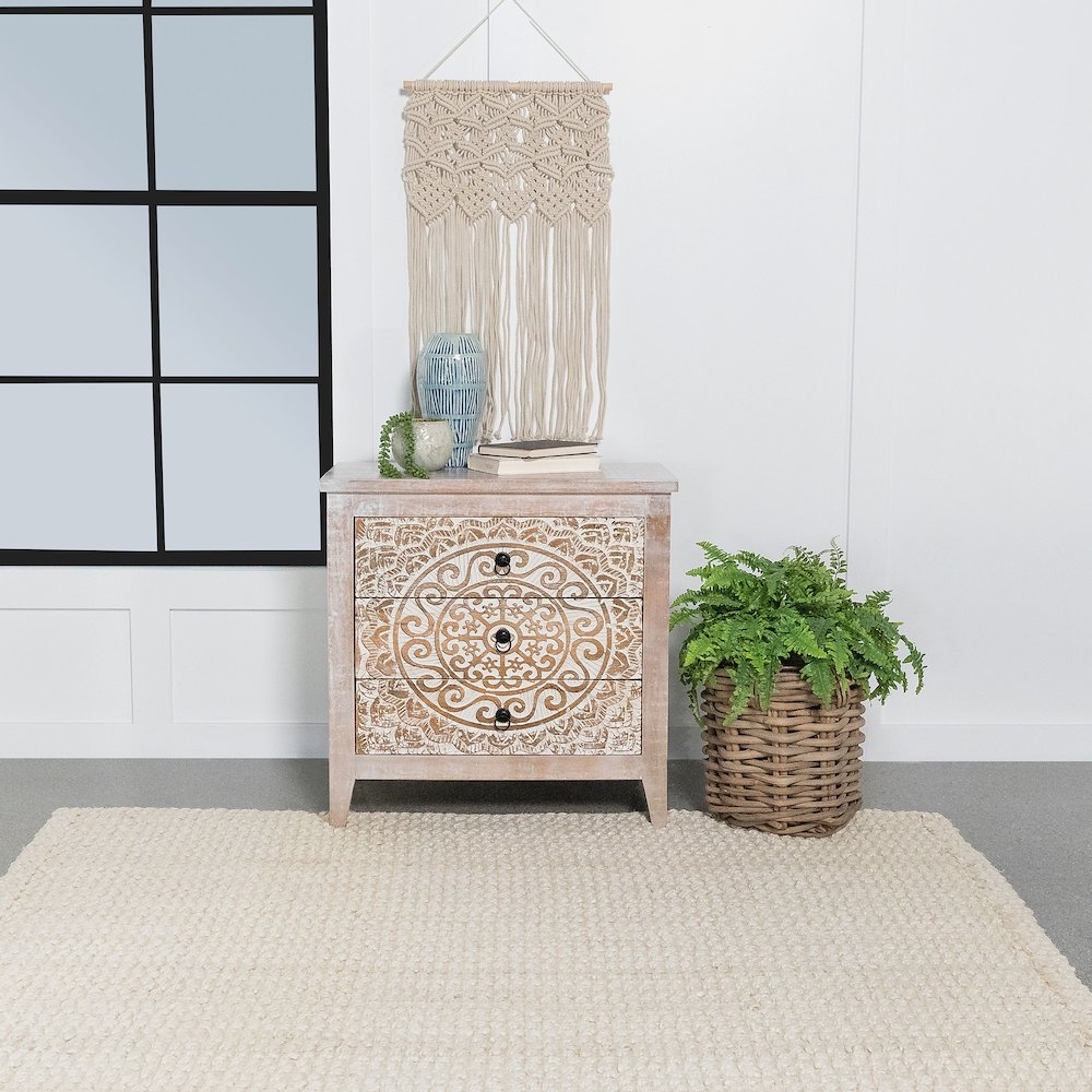 White Distressed 3-Drawer Accent Cabinet
