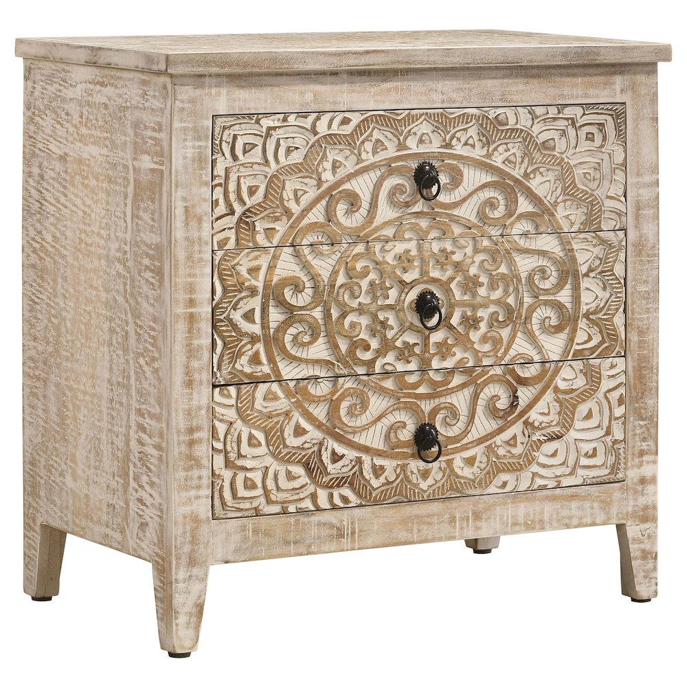 White Distressed 3-Drawer Accent Cabinet