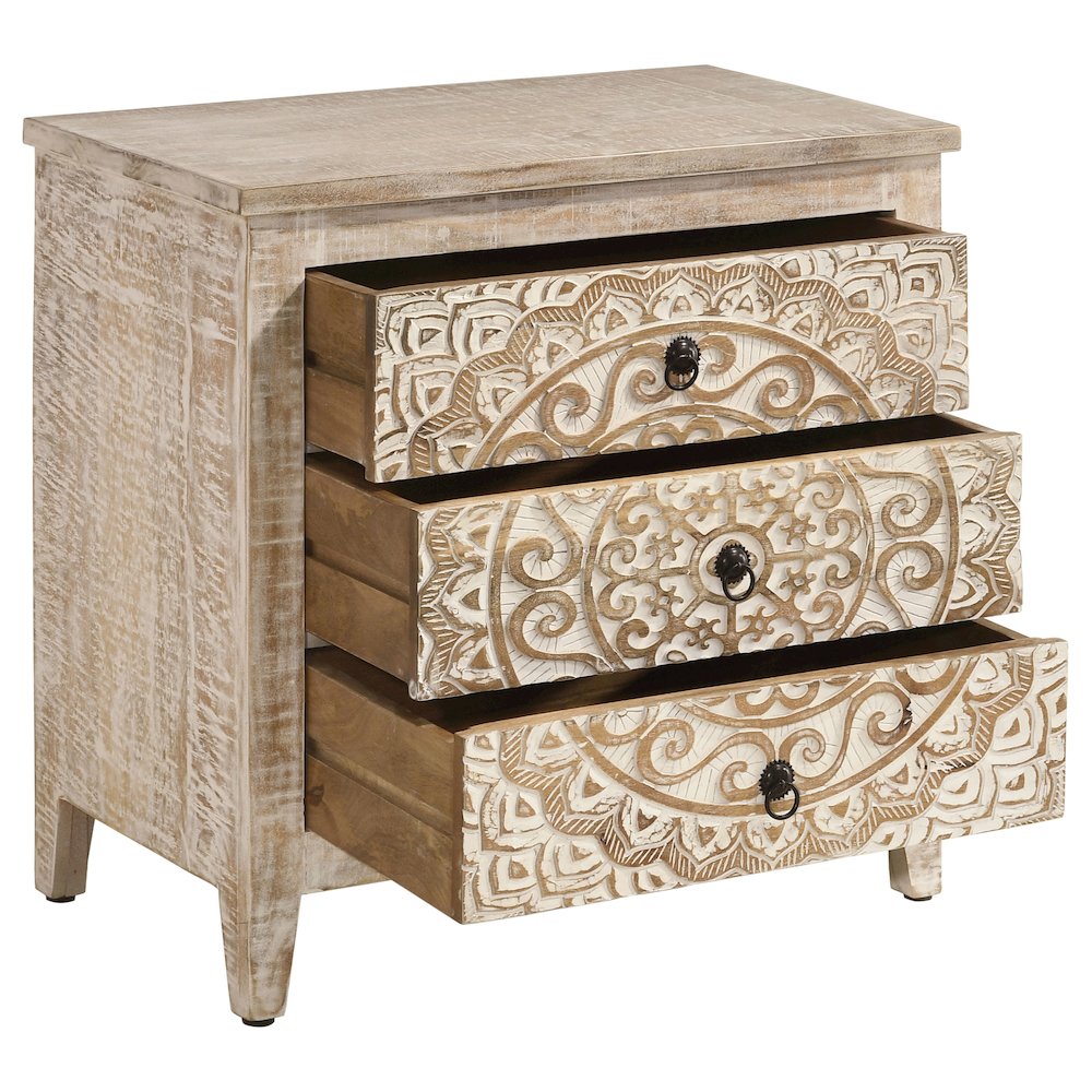 White Distressed 3-Drawer Accent Cabinet