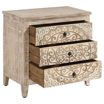 White Distressed 3-Drawer Accent Cabinet