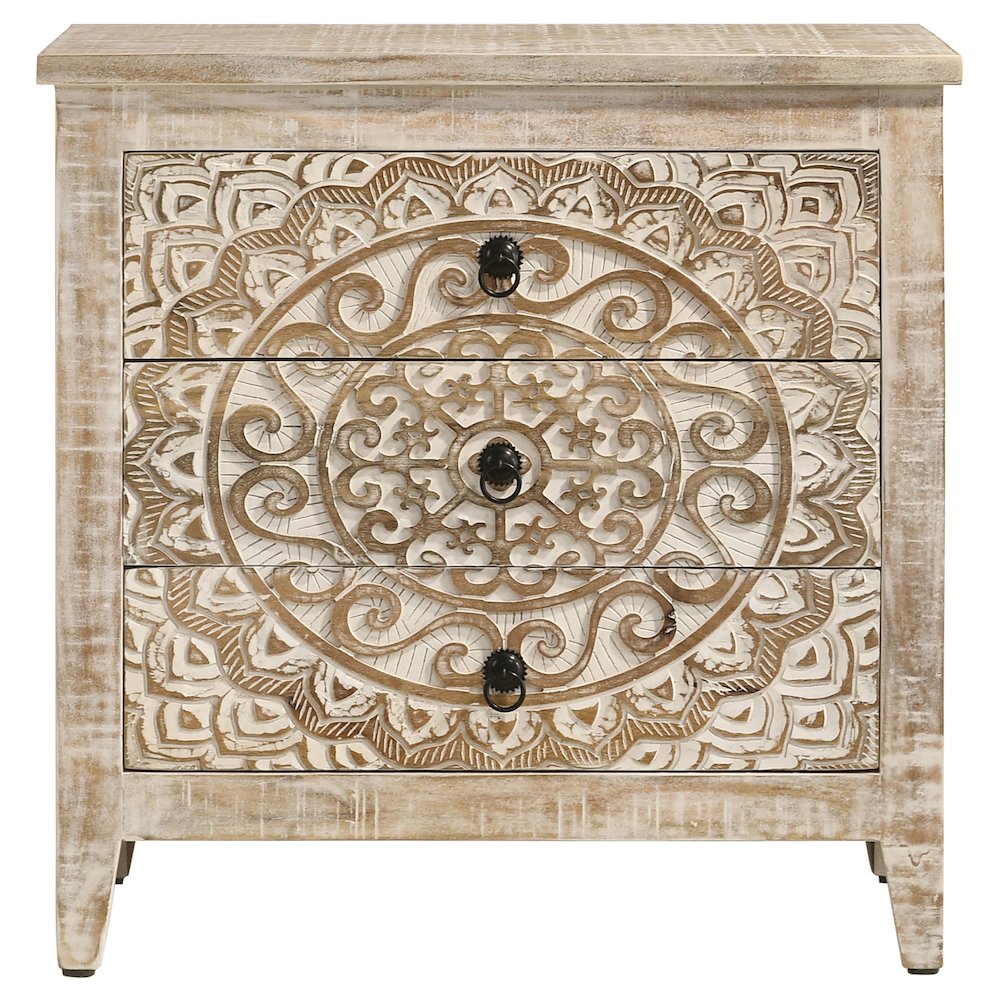 White Distressed 3-Drawer Accent Cabinet