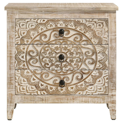 White Distressed 3-Drawer Accent Cabinet