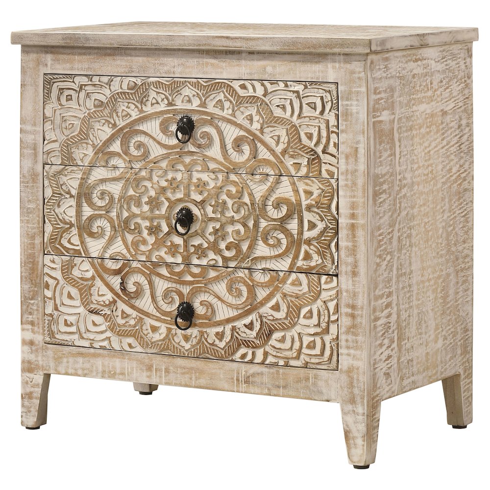 White Distressed 3-Drawer Accent Cabinet