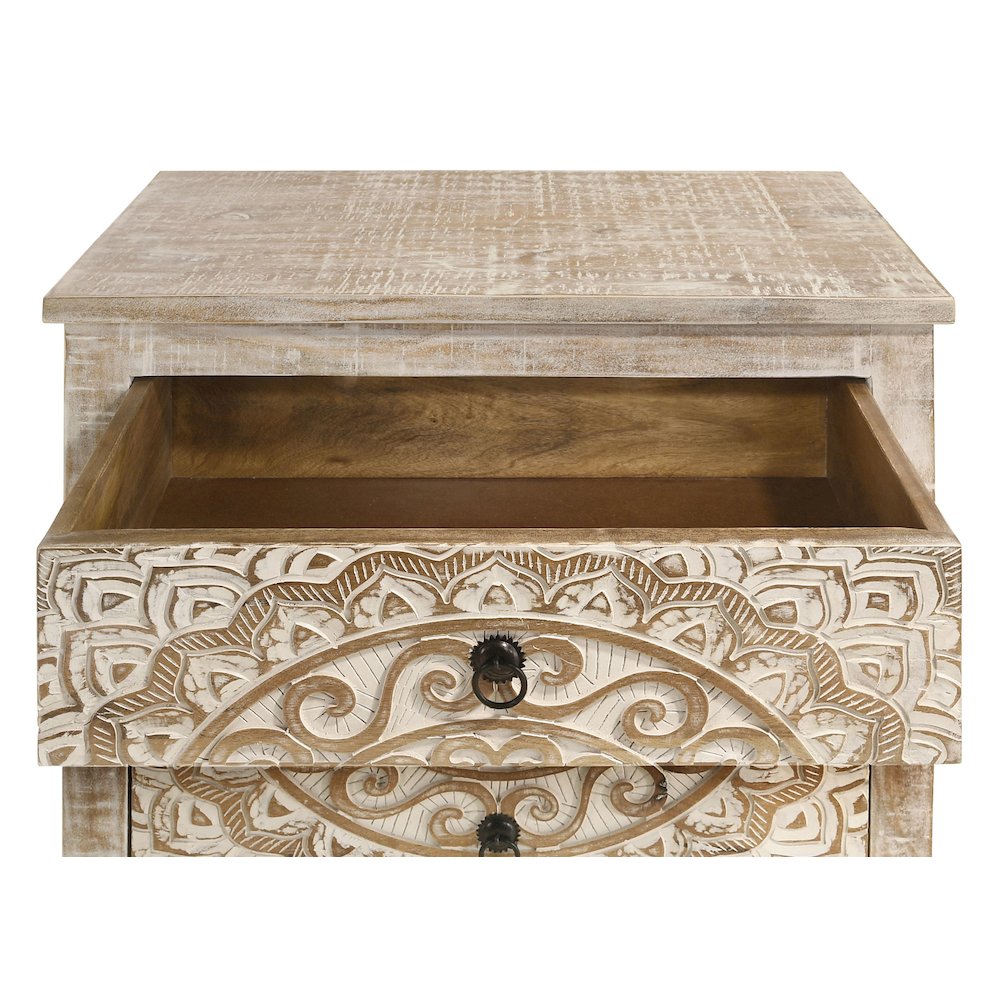 White Distressed 3-Drawer Accent Cabinet