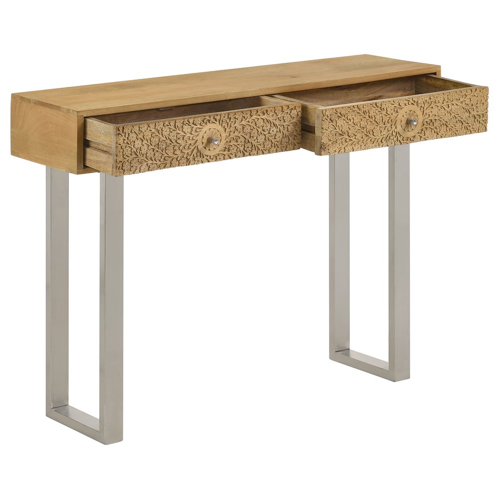 Natural and Silver 2-Drawer Console Table
