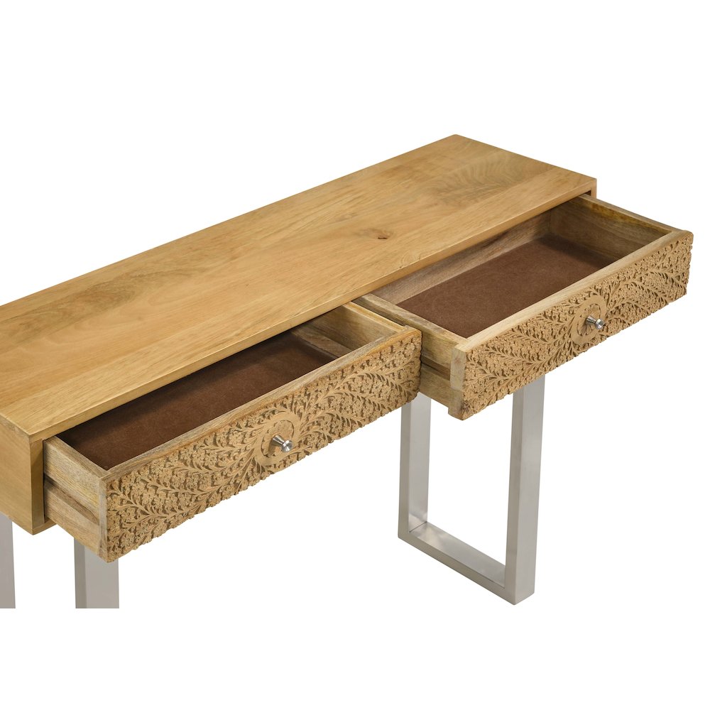 Natural and Silver 2-Drawer Console Table