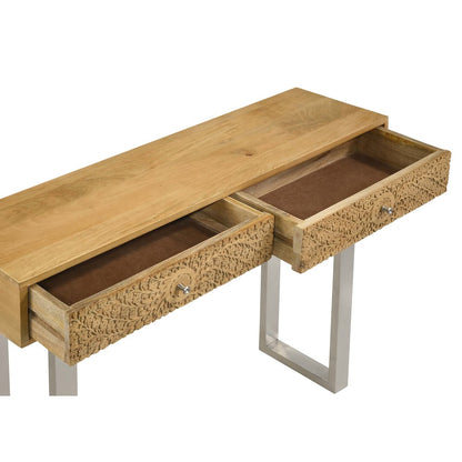 Natural and Silver 2-Drawer Console Table