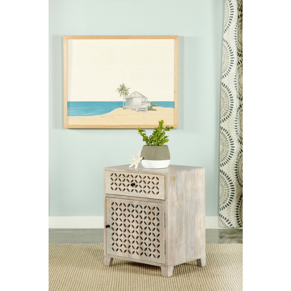 White Washed 1-Door Accent Cabinet with Drawer
