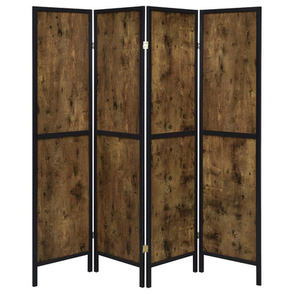 Antique Nutmeg and Black 4-panel Folding Screen