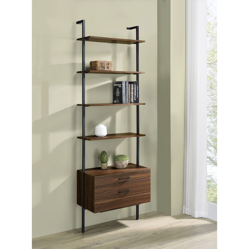 Wendell Walnut 4-shelf Storage Wall Bookshelf