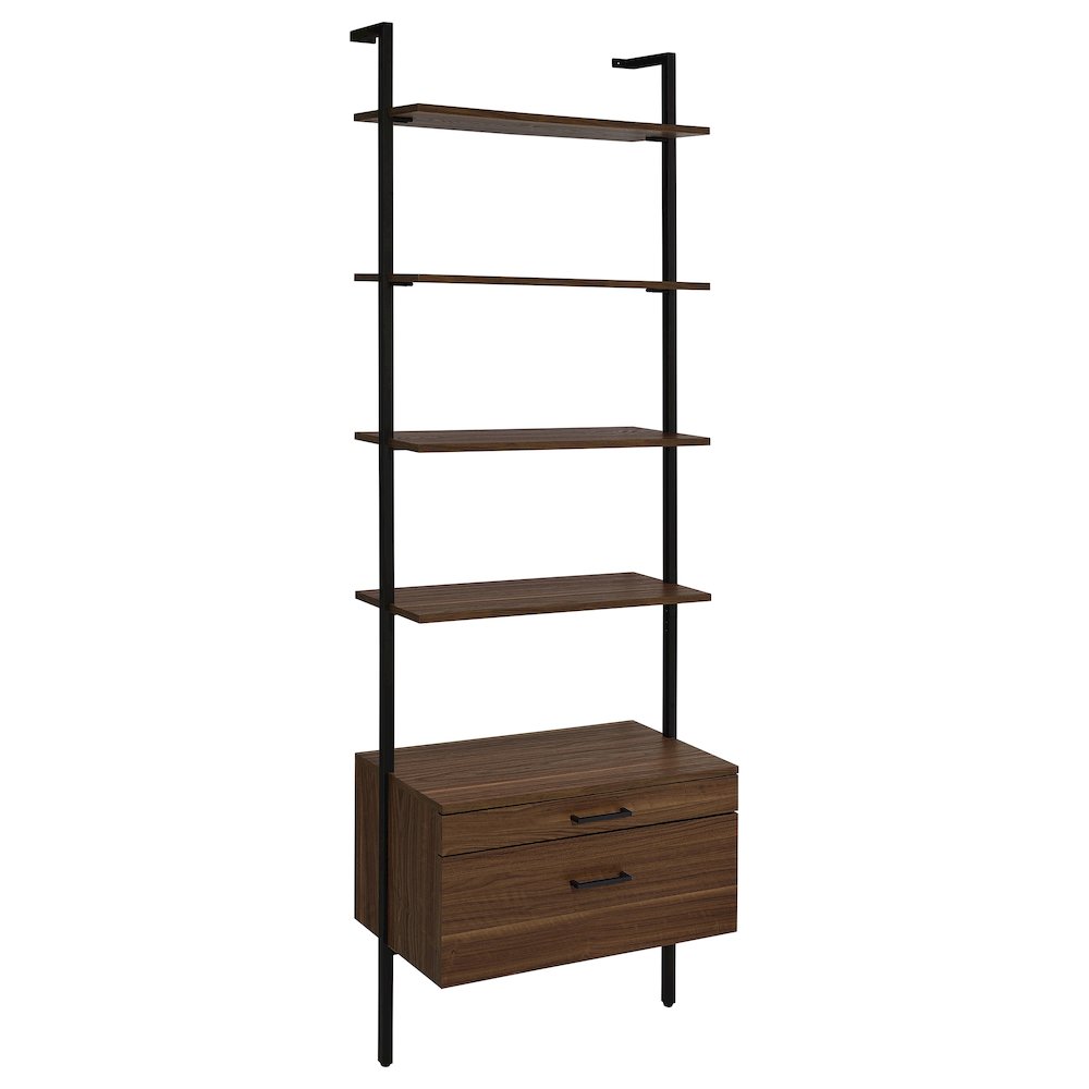 Wendell Walnut 4-shelf Storage Wall Bookshelf