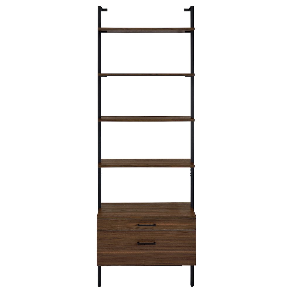 Wendell Walnut 4-shelf Storage Wall Bookshelf