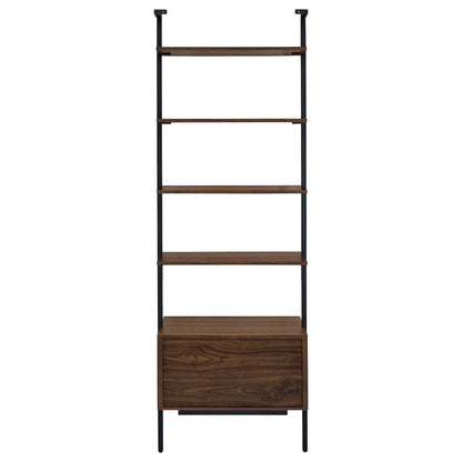 Wendell Walnut 4-shelf Storage Wall Bookshelf