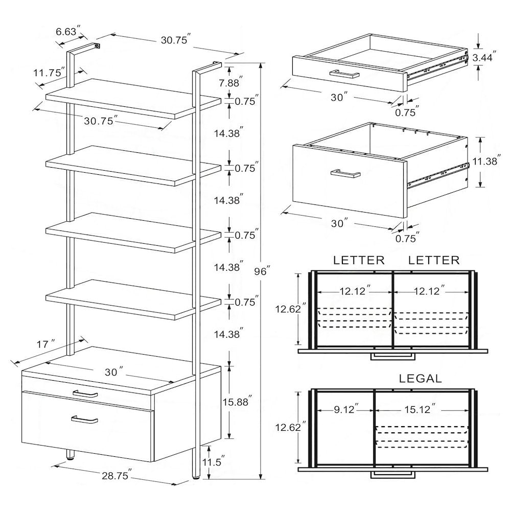 Wendell Walnut 4-shelf Storage Wall Bookshelf