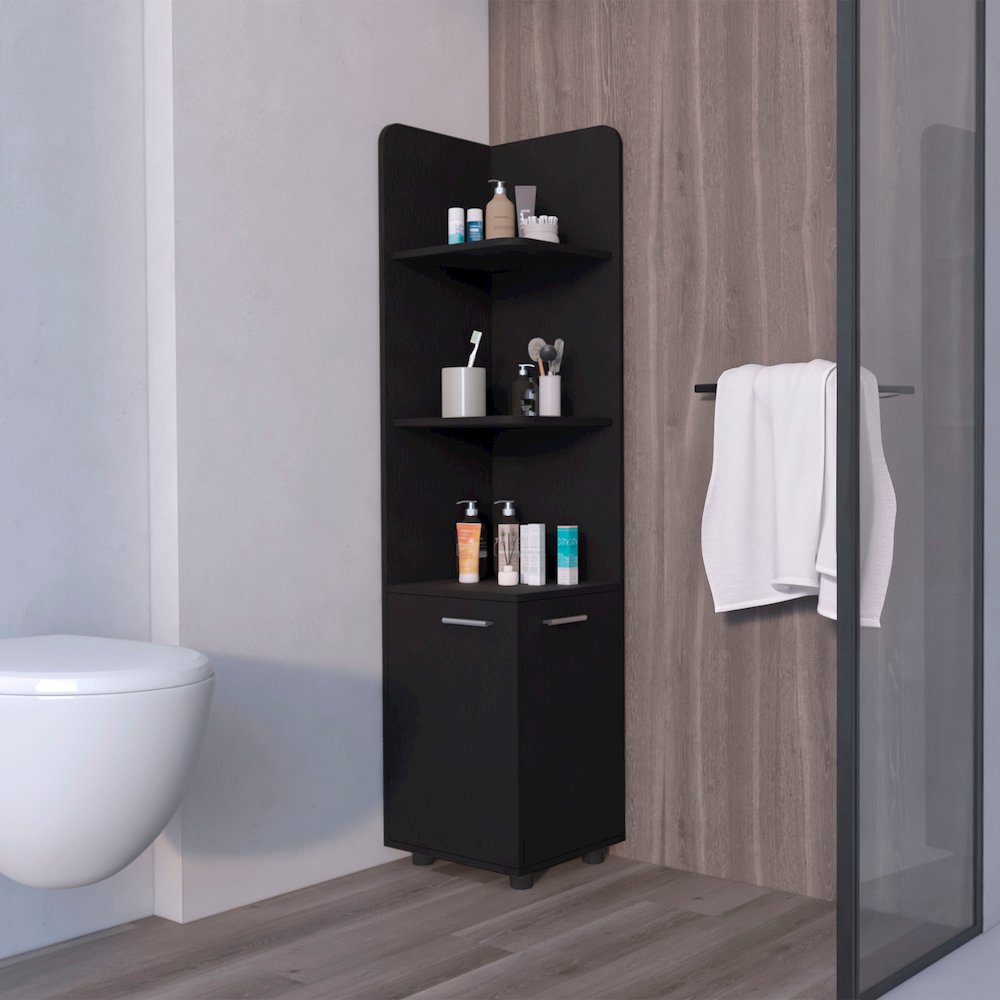 2-Door Cabinet with 3 Corner Shelves Black