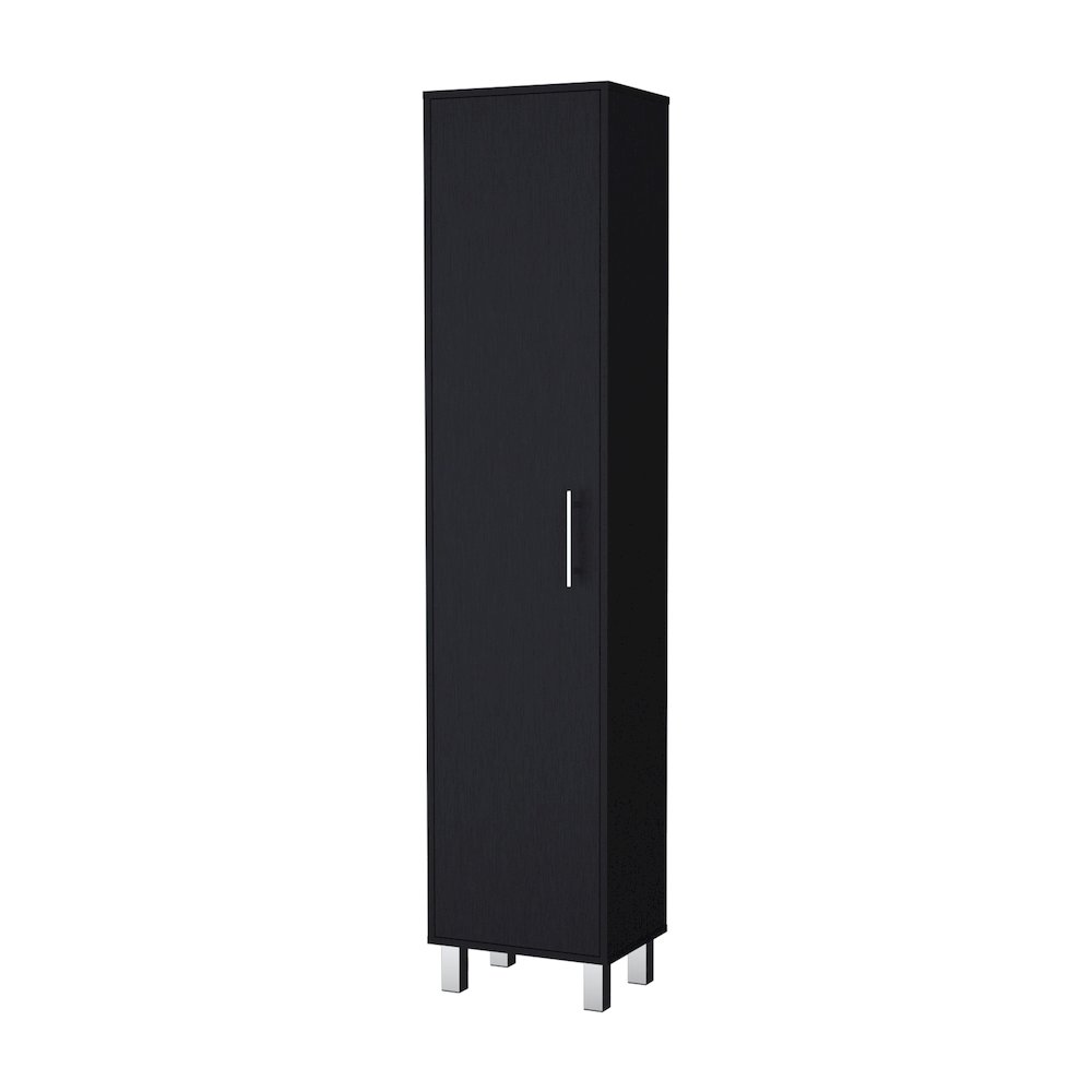 1-Door Cabinet with 3 Broom Hangers Black