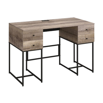 Rustic Oak and Black 4-drawer Writing Desk