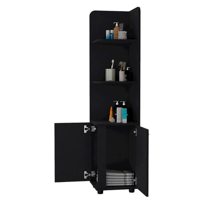 2-Door Cabinet with 3 Corner Shelves Black
