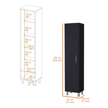 1-Door Cabinet with 3 Broom Hangers Black