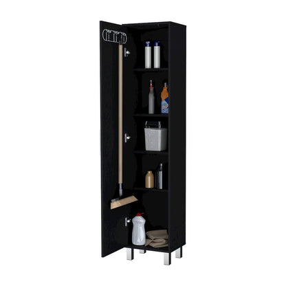 1-Door Cabinet with 3 Broom Hangers Black