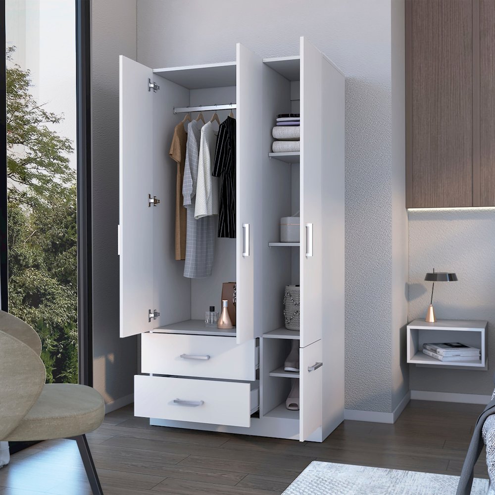 4-Door 2-Drawer Armoire White