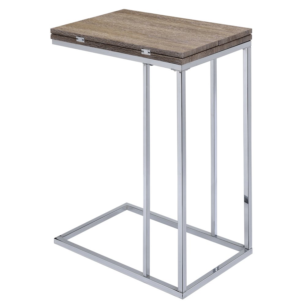 Weathered Oak and Chrome Side Table