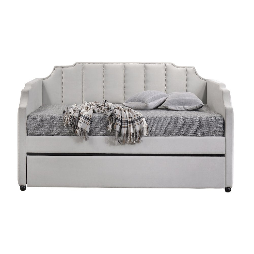 Dove Grey Tufted Back Twin Daybed with Trundle