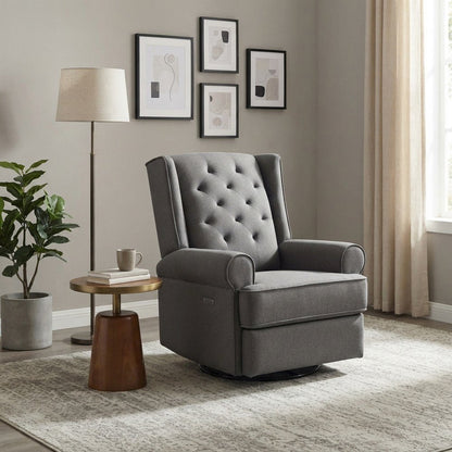 Fabric-Upholstered Traditional Glider Recliner with USB Port, Charcoal