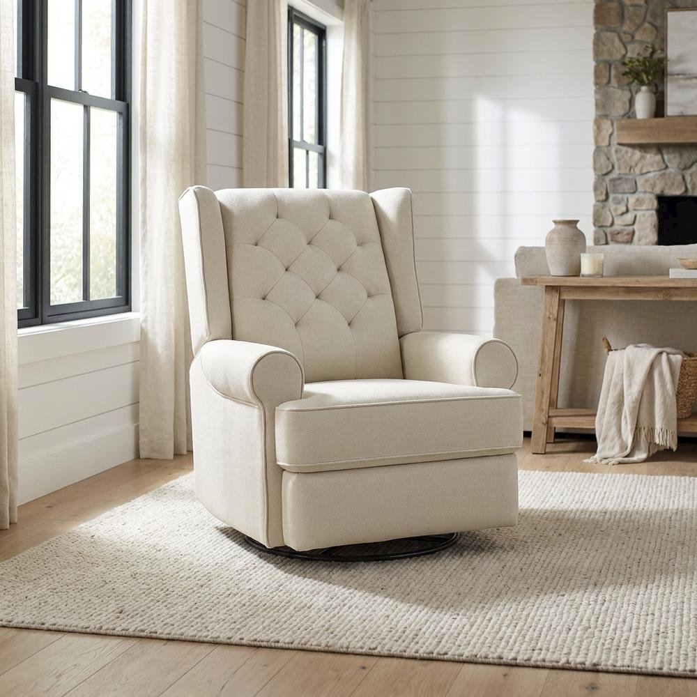 Fabric Glider Recliner Nursery Rocking Chair with USB Port, Traditional, Natural