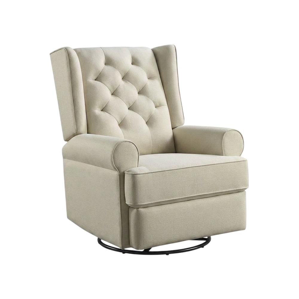 Fabric Glider Recliner Nursery Rocking Chair with USB Port, Traditional, Natural
