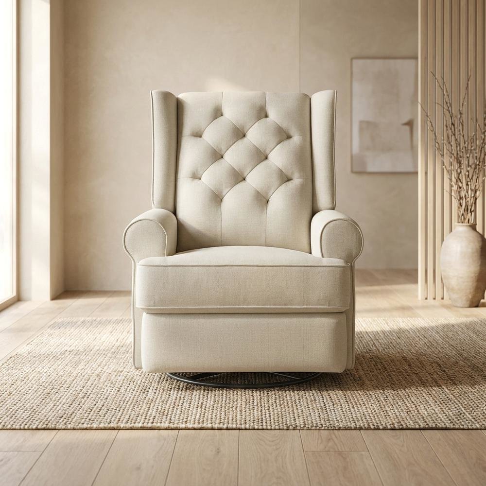 Fabric Glider Recliner Nursery Rocking Chair with USB Port, Traditional, Natural