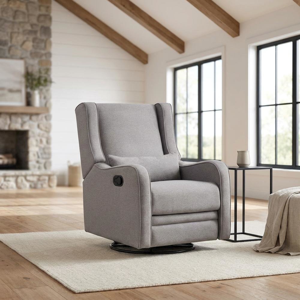 Fabric Swivel Glider Recliner, Manual Nursery Rocking Chair for Bedroom, Gray