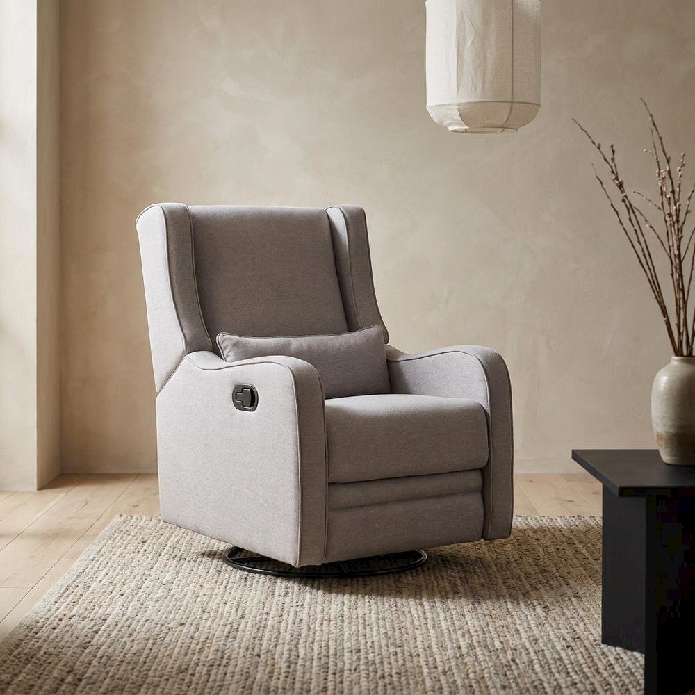 Fabric Swivel Glider Recliner, Manual Nursery Rocking Chair for Bedroom, Gray