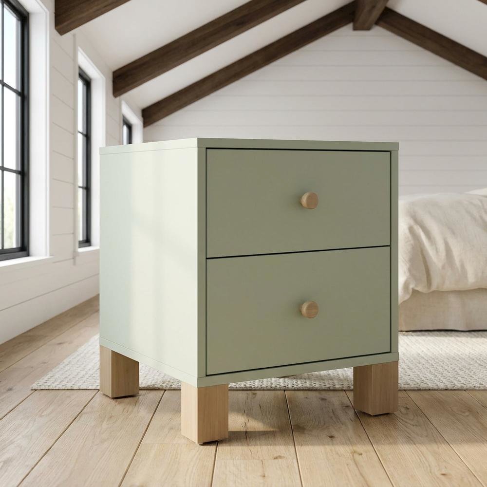 California 2 Drawer Nightstand - Sage with Driftwood