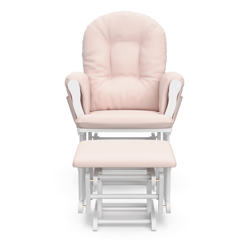 Storkcraft Hoop Glider and Ottoman - White with Pink