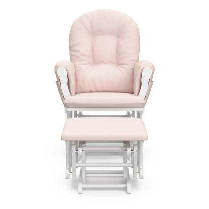 Storkcraft Hoop Glider and Ottoman - White with Pink