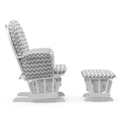 Storkcraft Hoop Glider and Ottoman - White with Gray Chevron