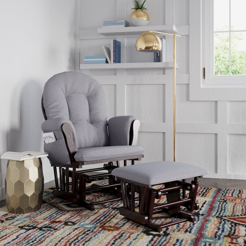 Storkcraft Hoop Glider and Ottoman - Espresso with Gray Swirl