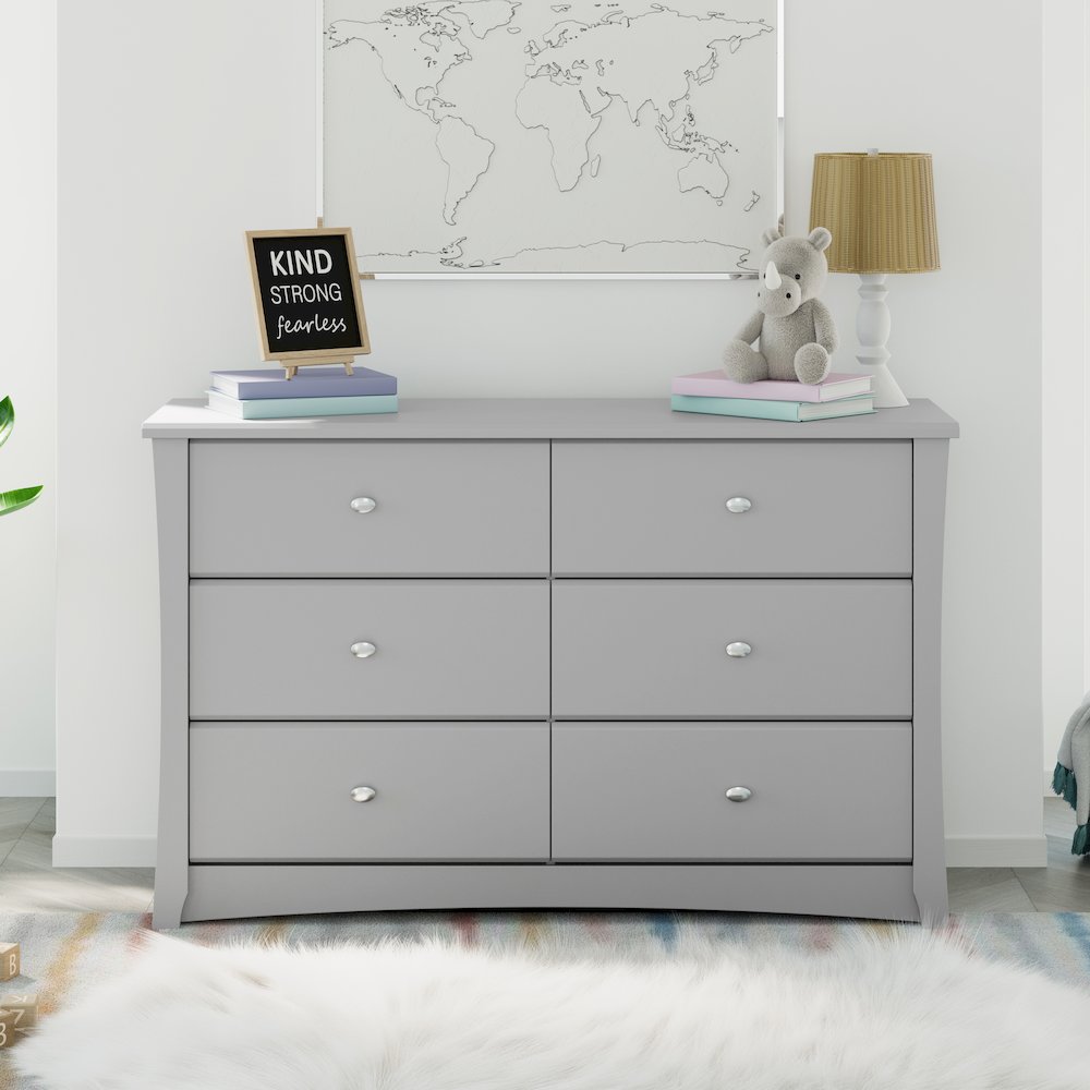 Storkcraft Crescent 6 Drawer Double Dresser (Pebble Gray)