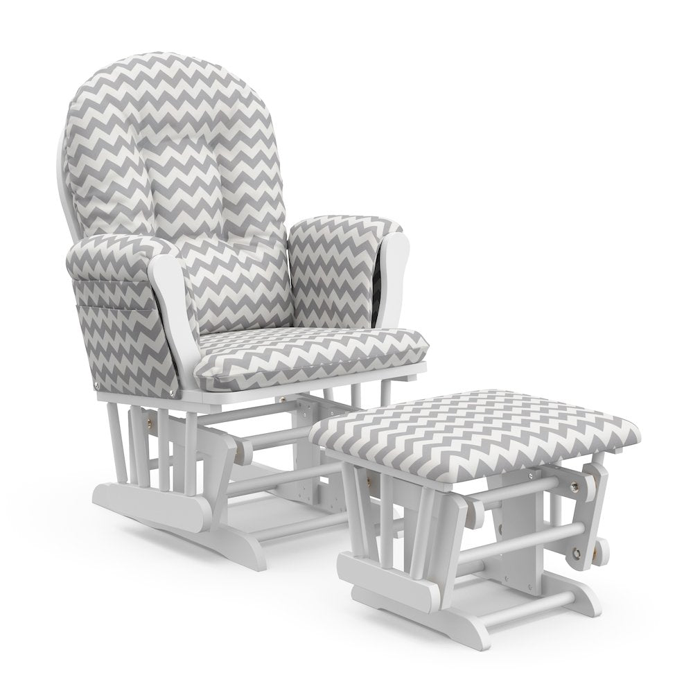 Storkcraft Hoop Glider and Ottoman - White with Gray Chevron