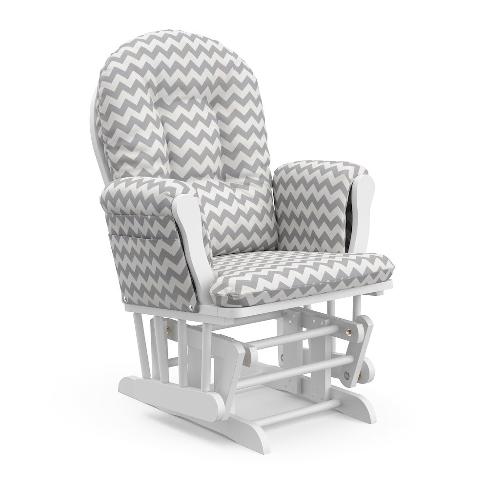 Storkcraft Hoop Glider and Ottoman - White with Gray Chevron