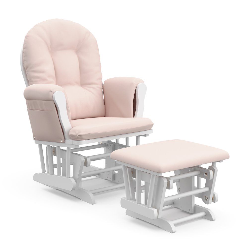Storkcraft Hoop Glider and Ottoman - White with Pink