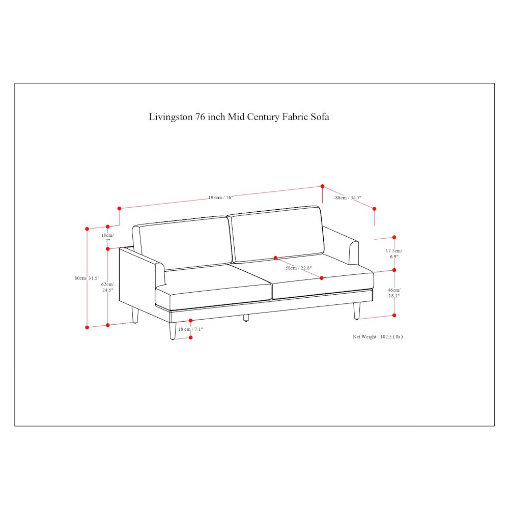 Livingston 76-Inch Sofa In Woven-Blend Fabric
