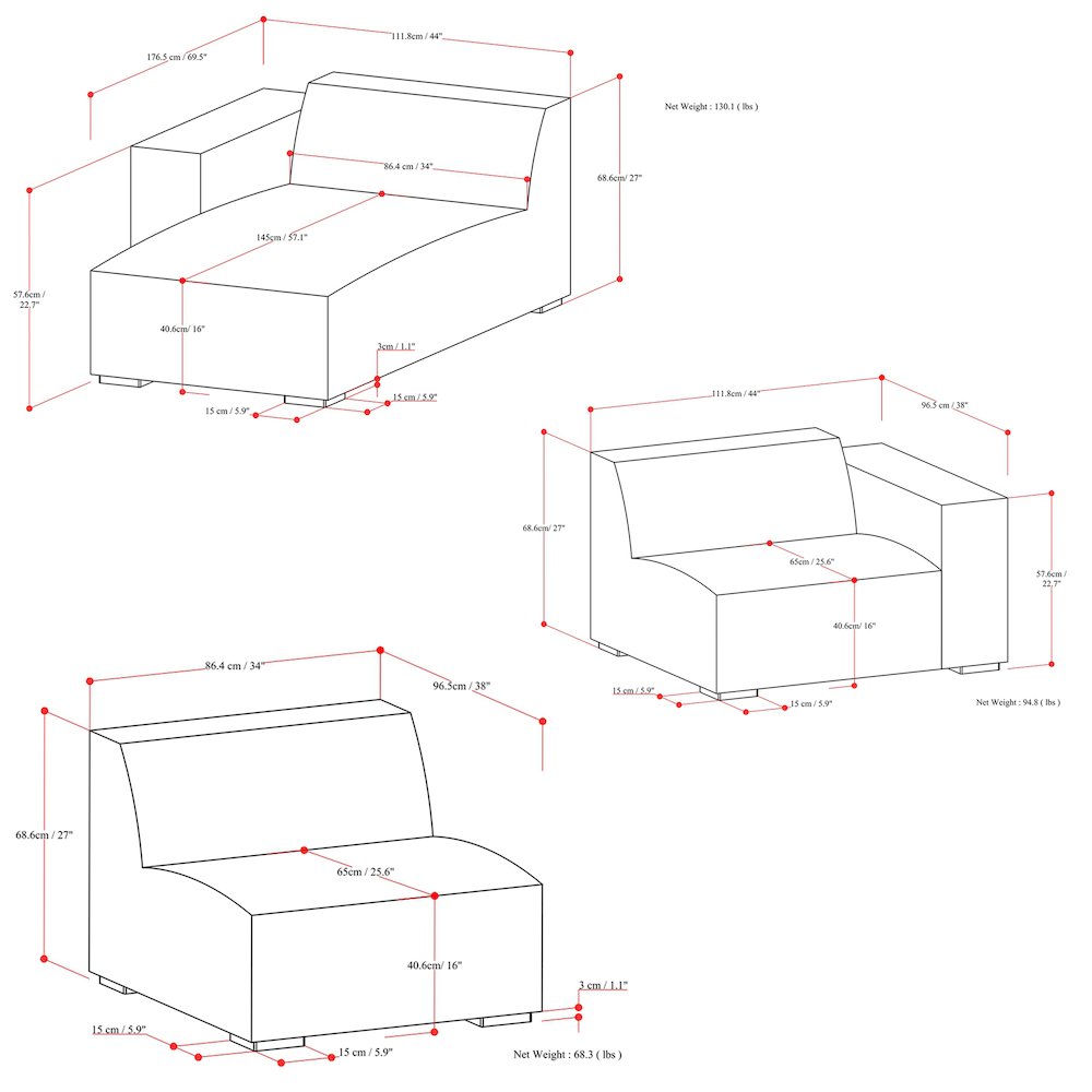 Rex Left-Facing Modular Sectional Sofa In Tightly Woven Performance Fabric