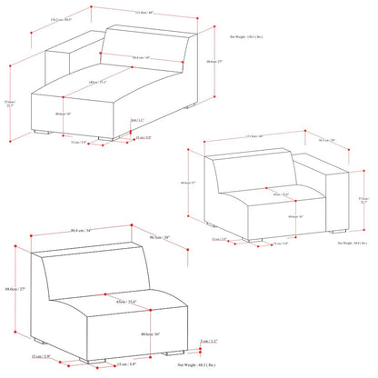 Rex Left-Facing Modular Sectional Sofa In Tightly Woven Performance Fabric
