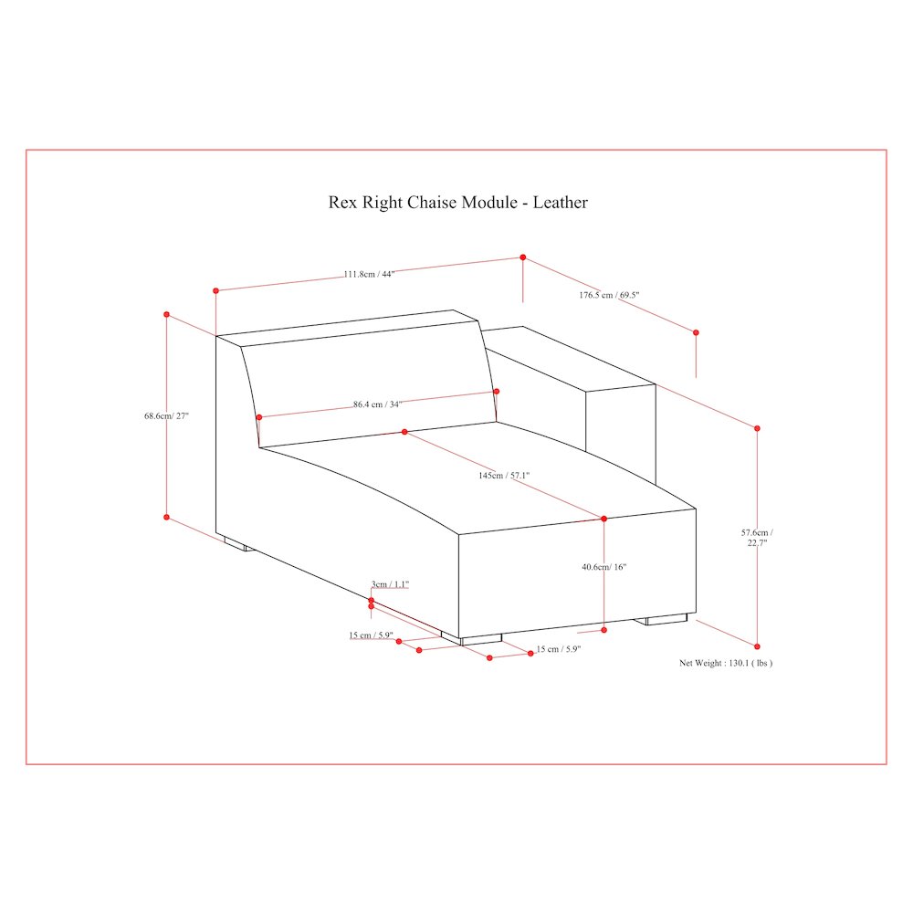 Rex Right Chaise Sofa Module In Genuine Leather