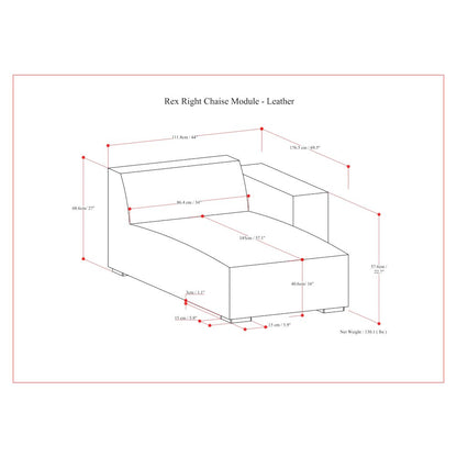 Rex Right Chaise Sofa Module In Genuine Leather