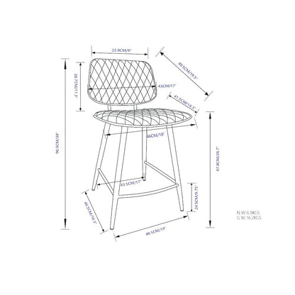 Raya Counter Height Stool (Set Of 2) In Charcoal Polyester Linen Fabric