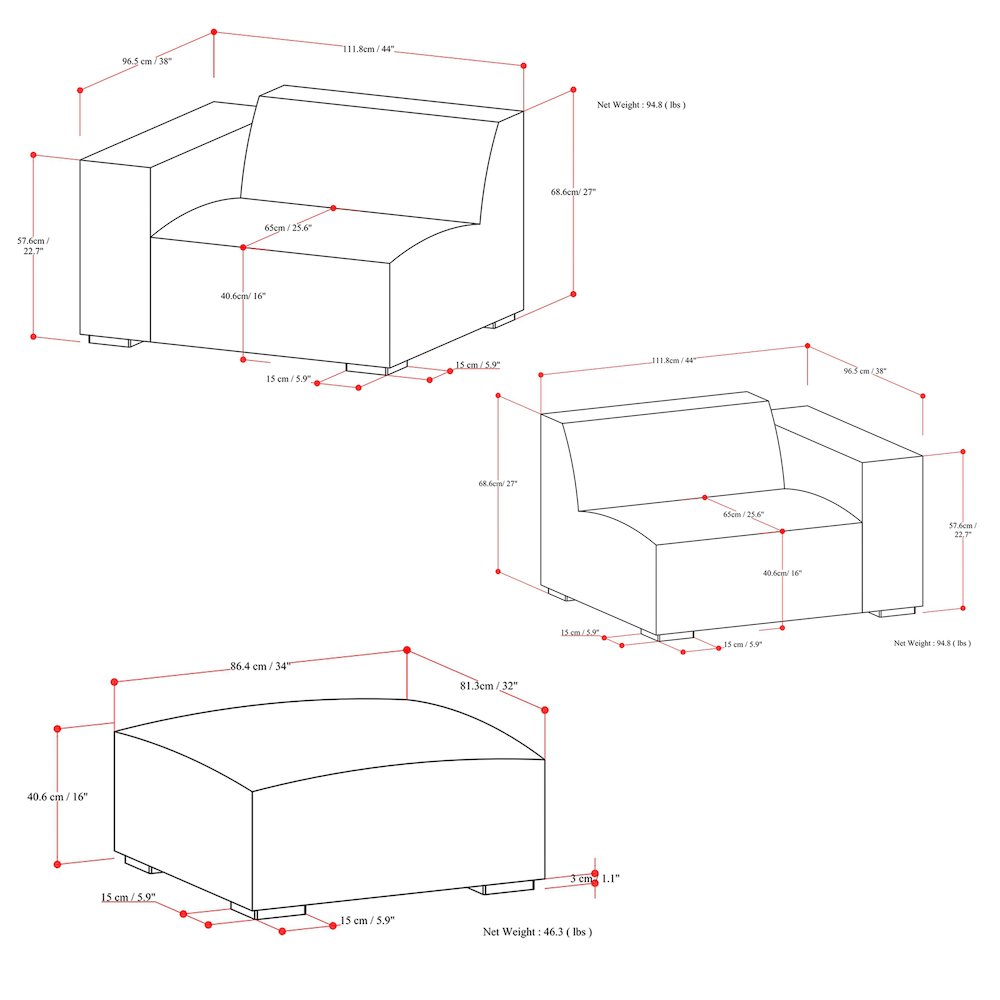 Rex 2-Seater Modular Sofa And Ottoman Set In Genuine Leather